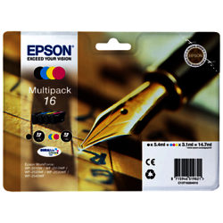 Epson Pen & Crossword T1626 Black & Tri-Colour Ink Cartridge Multipack, Pack of 4